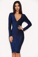 Blue Ruched Front Bodycon Dress