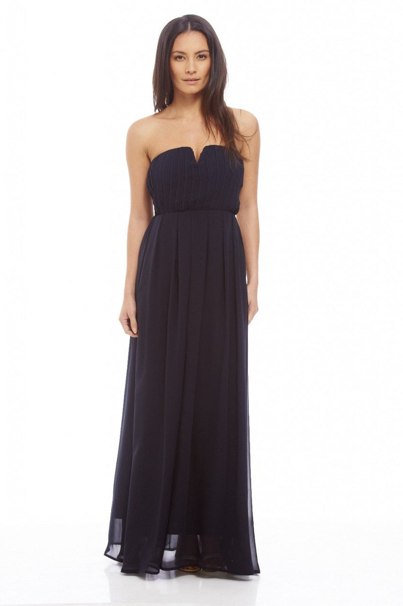 Chiffon Pleat Front Plain Maxi Dress