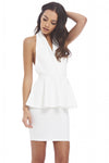 Deep V Halter Neck Peplum Dress