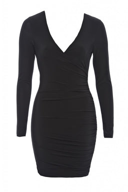 V Front Slinky Ruched Dress