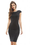 Cap Sleeve Embellished Neckline Bodycon Dress