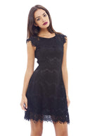 Capped Sleeve Crocheted Lace Dress