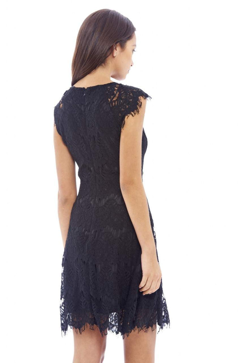 Capped Sleeve Crocheted Lace Dress