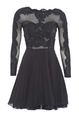 Lace Detail Pleated Skater Dress