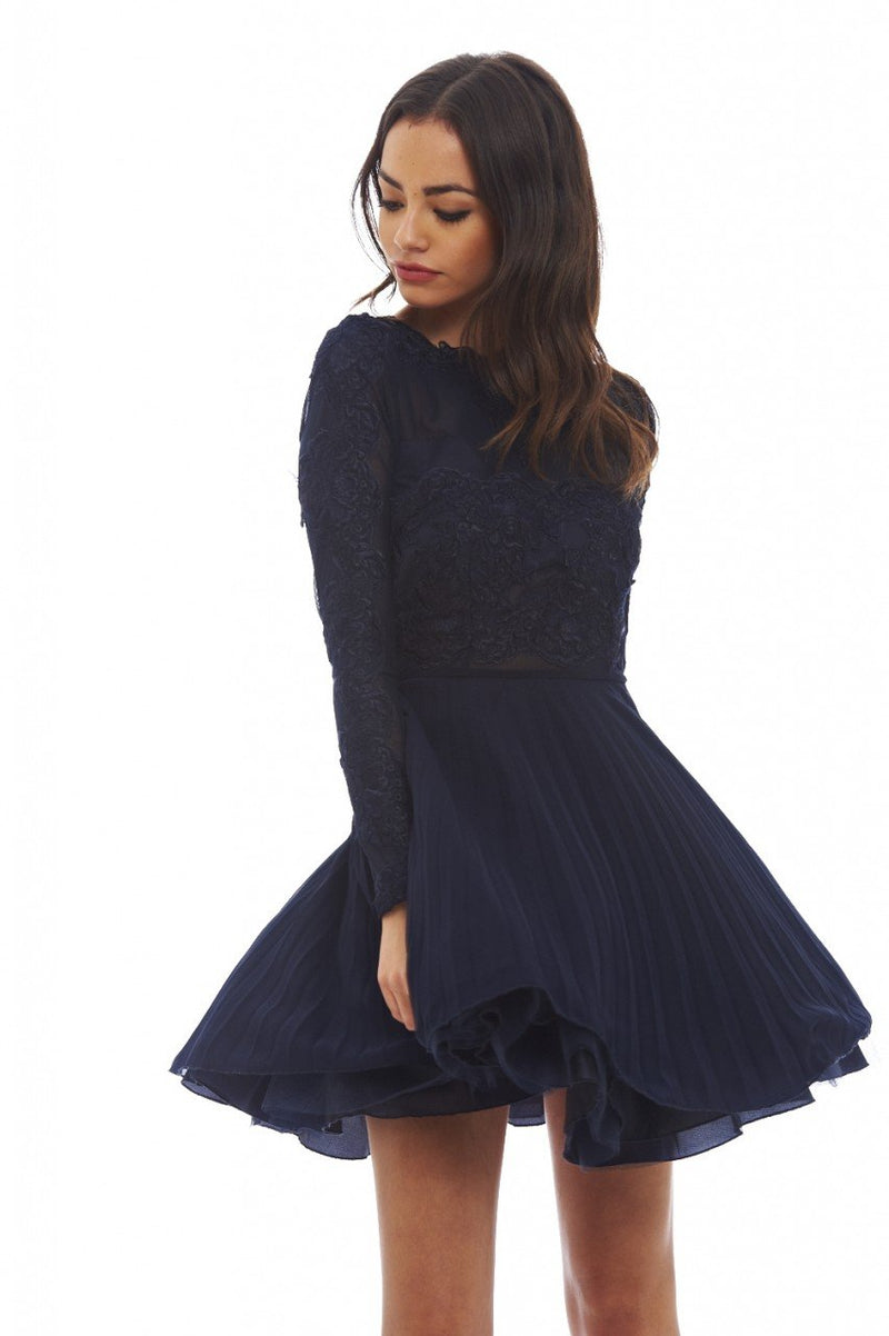 Lace Detail  Pleated  Skater Dress