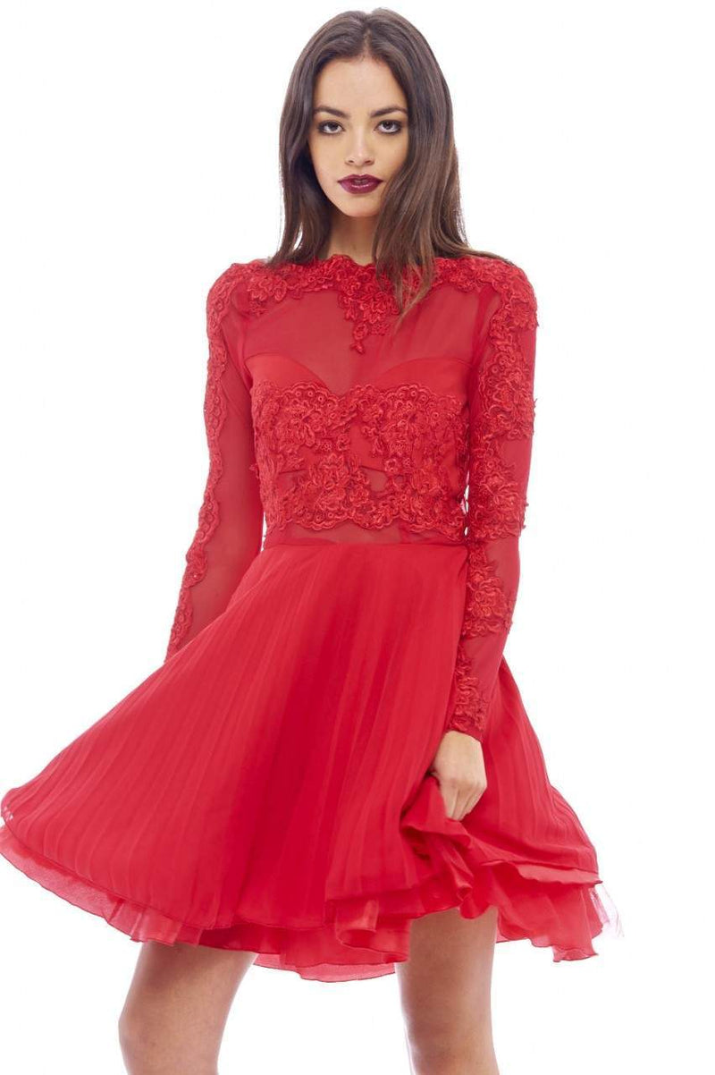 Lace Detail Pleated Skater Dress AX Paris US Lace Detail Pleated Skater Dress AX Paris US