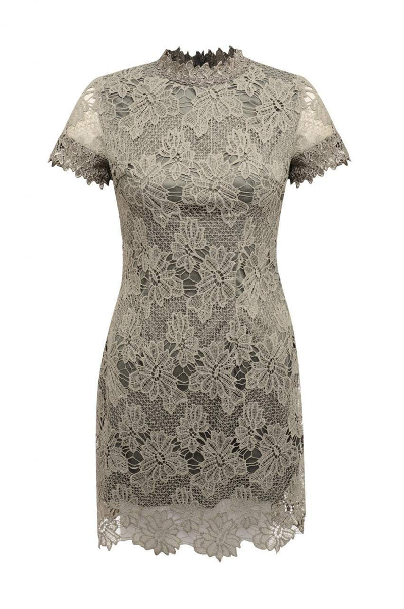 Grey High Neck Lace   Dress