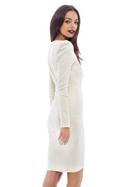 V Neck Shoulder Pad Bodycon Dress