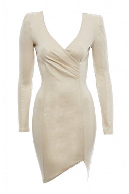 V Neck Shoulder Pad Bodycon Dress