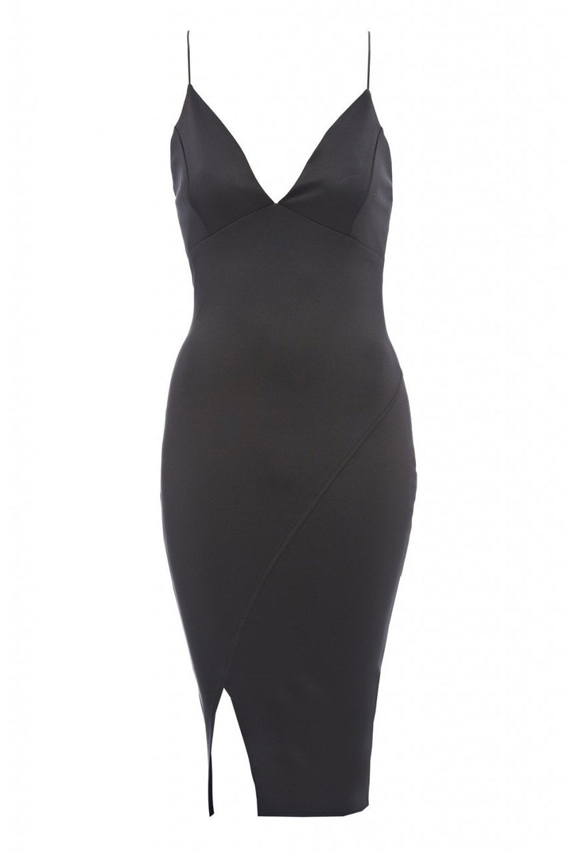 Plunge Front Split Bodycon Dress