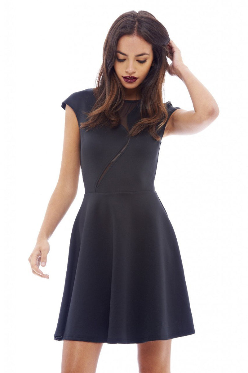 Mesh Insert Skater Dress