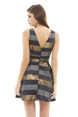 V  Front Striped Skater Dress