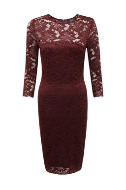 Wine Midi Bodycon Dress with Lace Detail