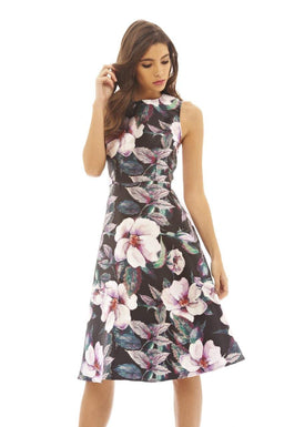 Floral Printed   Midi  Skater   Dress