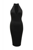 Black  Midi  Dress with Cut  Out  Neck