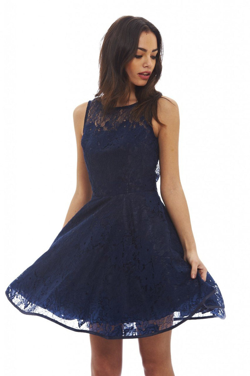 navy lace skater dress NEW Lulus Twirling Around Navy Lace Skater Dress Size M