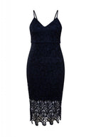 Navy V Neck Crochet Midi   Dress