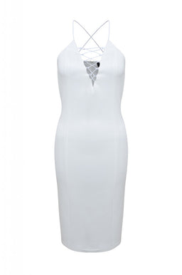 V Lace Up Midi Dress