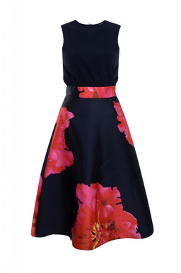 Navy 2 in 1 Floral Midi   Dress