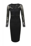 Black Midi Dress with Lace and Mesh Detail