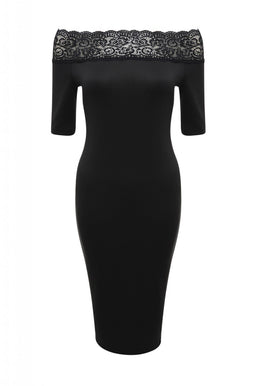 Black Midi Dress with Lace Trim