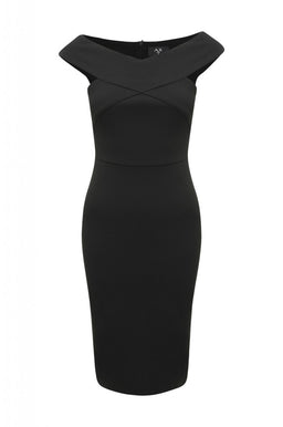 Black Midi Dress with Cross-Front detail