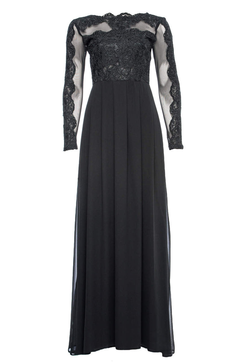 Black Long  Sleeved   Lace  Maxi Dress