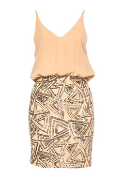 Nude 2 In 1 Dress with Sequin Skirt