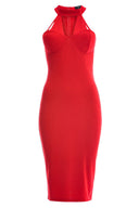 Red  Bodycon Midi Dress with Choker Harness