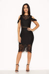 Black Lace Cold Shoulder Midi Dress