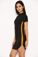 Black Mini Dress With Mustard Panel Detail