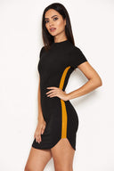 Black Mini Dress With Mustard Panel Detail