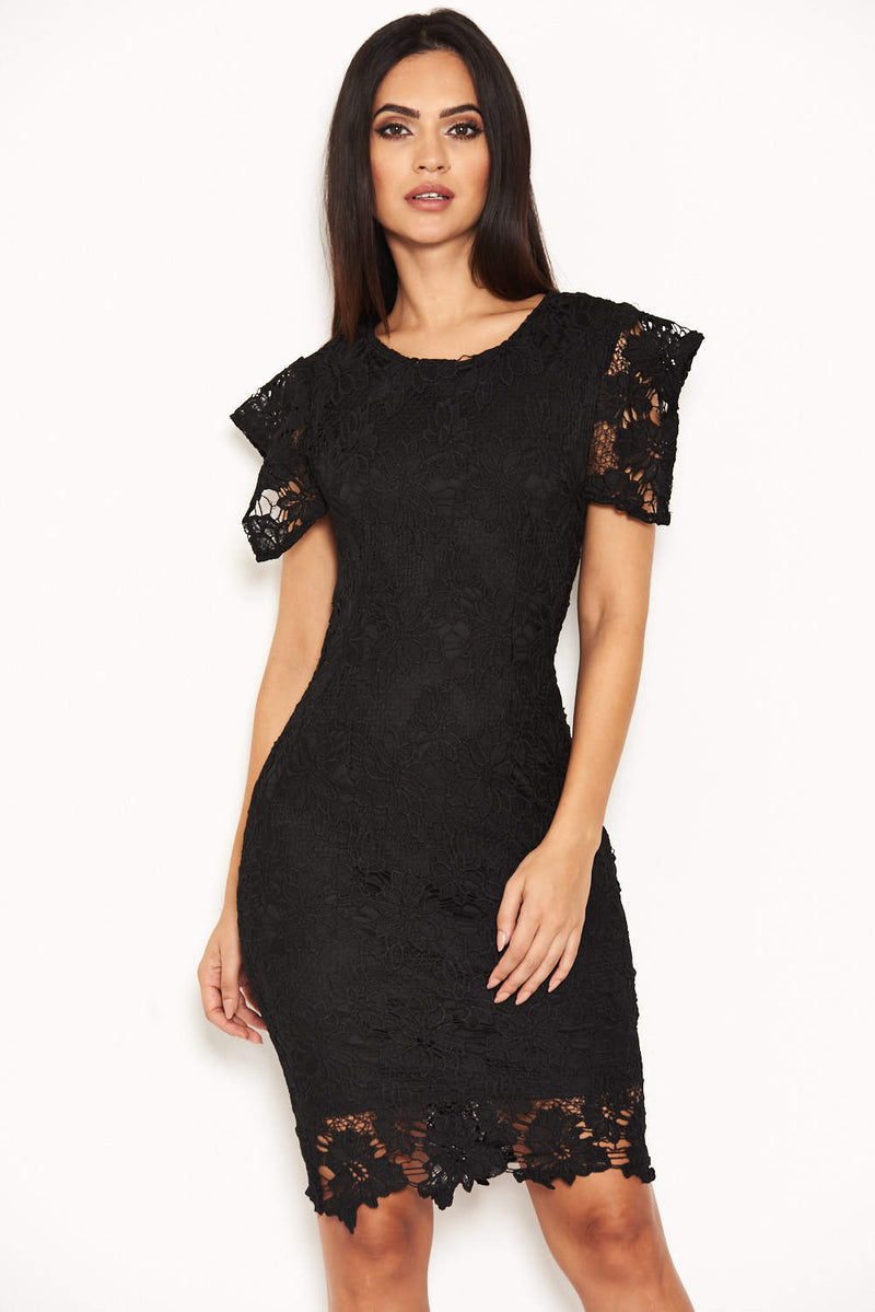 Black Crochet Detail Midi Dress