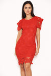 Red Crochet Detail Midi Dress