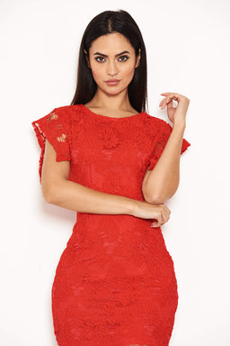 Red Crochet Detail Midi Dress