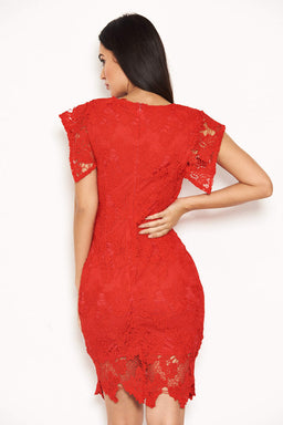 Red Crochet Detail Midi Dress