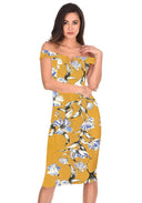 Yellow Floral Bardot Bodycon Dress