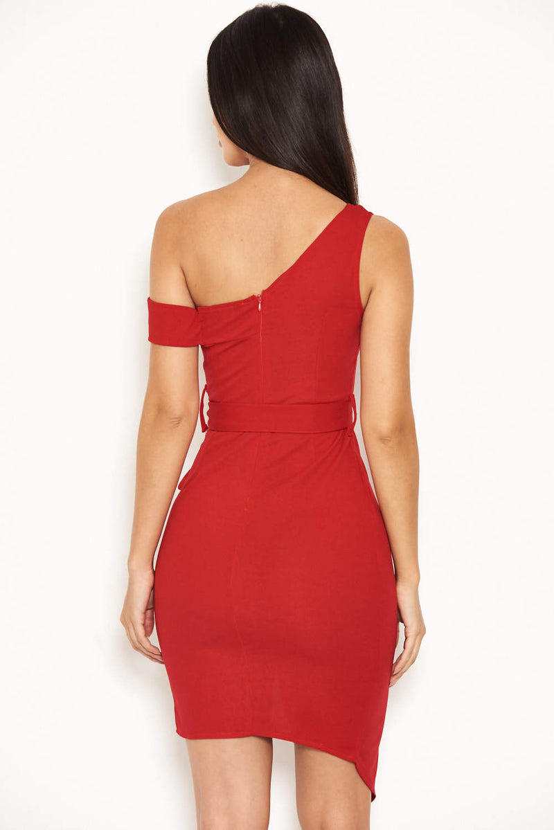 Red One Shoulder Asymmetric Dress