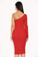 Red One Shoulder Dress With Chain Detail