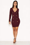 Plum Bodycon Button Front Dress