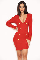 Red Bodycon Button Front Dress
