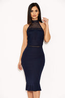 Navy Midi Dress With Crochet Detail