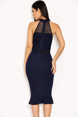 Navy Midi Dress With Crochet Detail