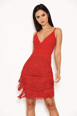 Red Tassel Front Wrap Dress