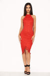 Red Halter Neck Midi Dress