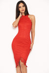 Red Halter Neck Midi Dress