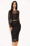 Black Lace Front Midi Dress