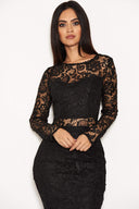 Black Lace Front Midi Dress