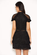 Black High Neck Lace Layer Frill Mini Dress