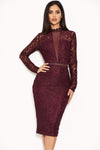 Plum High Neck Lace Dress With Frill Hem